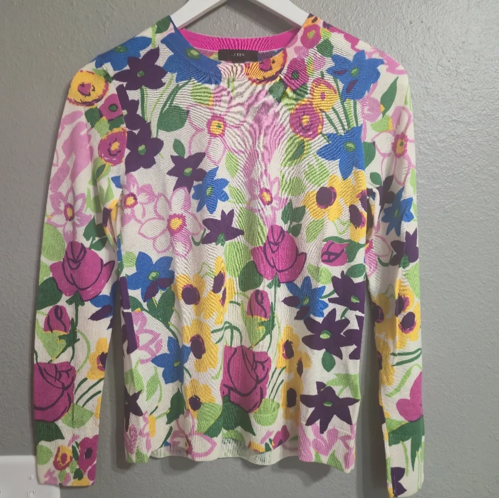 J. Crew Margot Sweater In Garden Print Size XXS